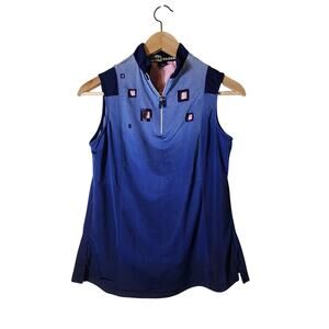JAMIE SADOCK Blue Pink Sleeveless Vented Active Outdoor Golf Top SZ XS